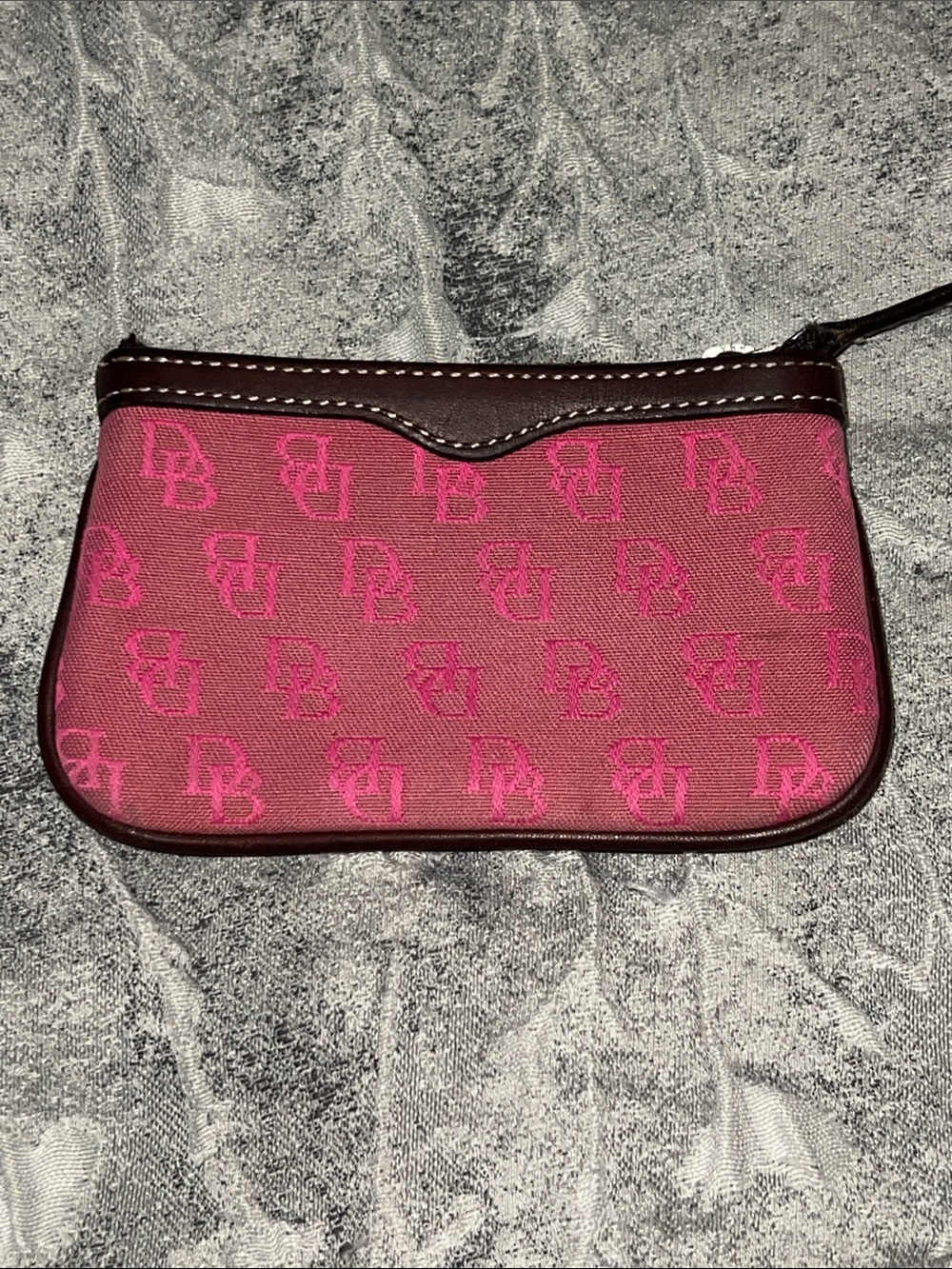 Dooney and Bourke Pink Monogram  Canvas Wallet with Leather Trim.